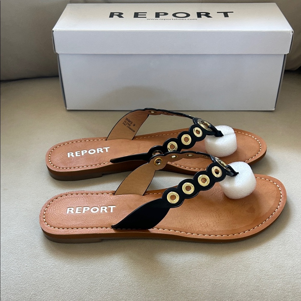Report Black and Tan Sandals with Gold Accents new in box - Picture 4 of 7